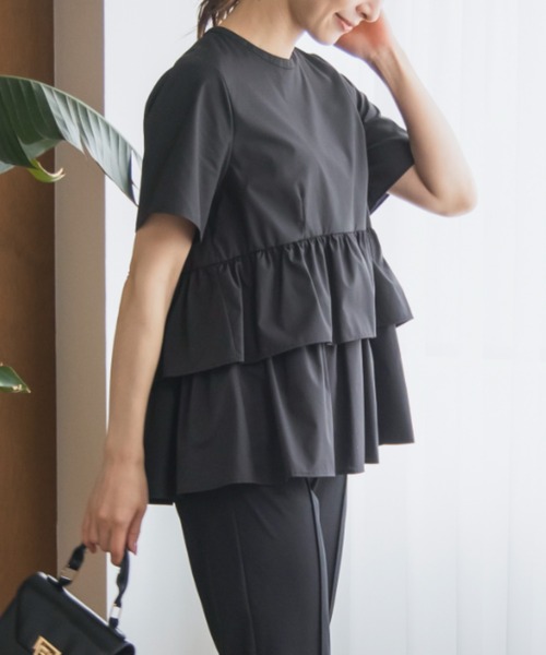 Sono（ソーノ）の「【新作5/8発売】ご自宅でお洗濯可能/UVカット/接触冷感/防シワ【SONO/ソーノ】ｽﾌﾚﾃｨｱｰﾄﾞﾌﾞﾗｳｽ（シャツ/ブラウス・レディース・ホワイト×ネイビー/ホワイト/ブラック・F）」の4枚目の写真