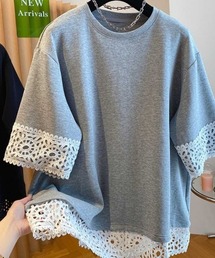 Forcement（フォースメント）の「大人可愛いレース切替半袖トップス（Tシャツ/カットソー）」