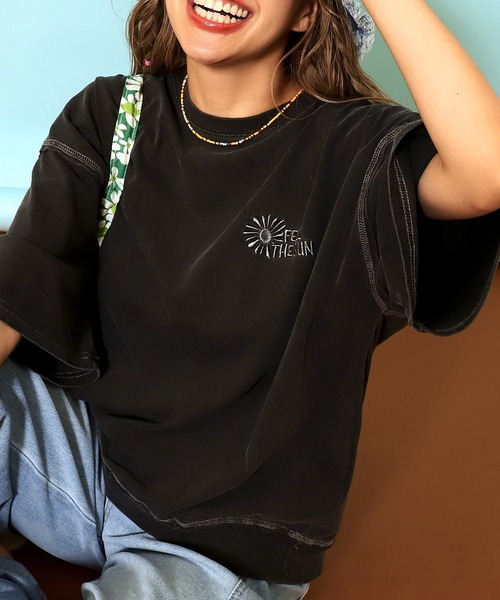 anap mimpi（アナップミンピ）の「ピグメント加工刺繍カットオフTシャツ（Tシャツ/カットソー・レディース・ピンク/グリーン/ブラック・FREE）」の5枚目の写真