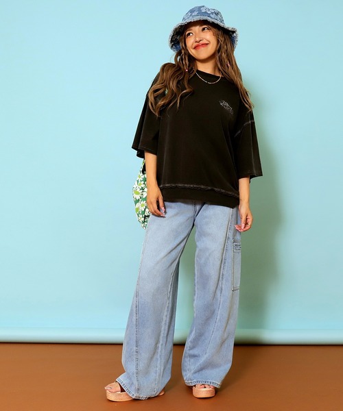 anap mimpi（アナップミンピ）の「ピグメント加工刺繍カットオフTシャツ（Tシャツ/カットソー・レディース・ピンク/グリーン/ブラック・FREE）」の7枚目の写真