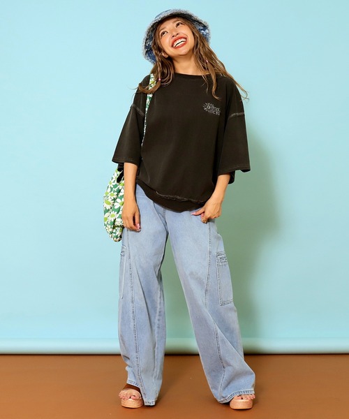 anap mimpi（アナップミンピ）の「ピグメント加工刺繍カットオフTシャツ（Tシャツ/カットソー・レディース・ピンク/グリーン/ブラック・FREE）」の8枚目の写真