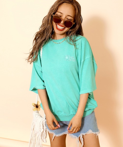 anap mimpi（アナップミンピ）の「ピグメント加工刺繍カットオフTシャツ（Tシャツ/カットソー・レディース・ピンク/グリーン/ブラック・FREE）」の9枚目の写真