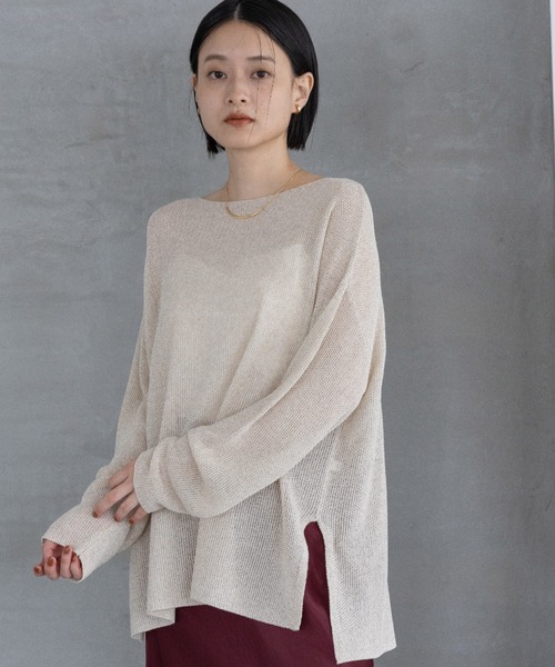 A part by(アパートバイ)の「ラメメッシュプルオーバー(ニット/セーター・レディース・グリーン系その他5/グレー系その他4/ベージュ・FREE)」の1枚目の写真