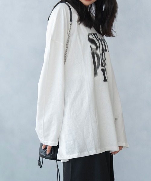 NinaetLina(ニナエリナ)の「前プリント ビックシルエット ロング Tシャツ(Tシャツ/カットソー・レディース・ブラック/チャコール/ホワイト・FREE)」の7枚目の写真