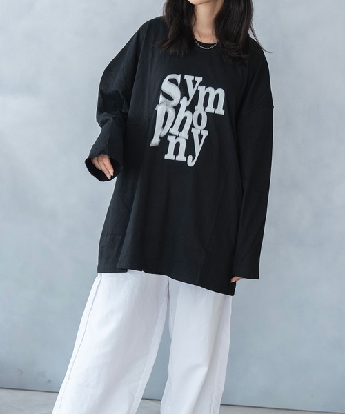 NinaetLina(ニナエリナ)の「前プリント ビックシルエット ロング Tシャツ(Tシャツ/カットソー・レディース・ブラック/チャコール/ホワイト・FREE)」の9枚目の写真