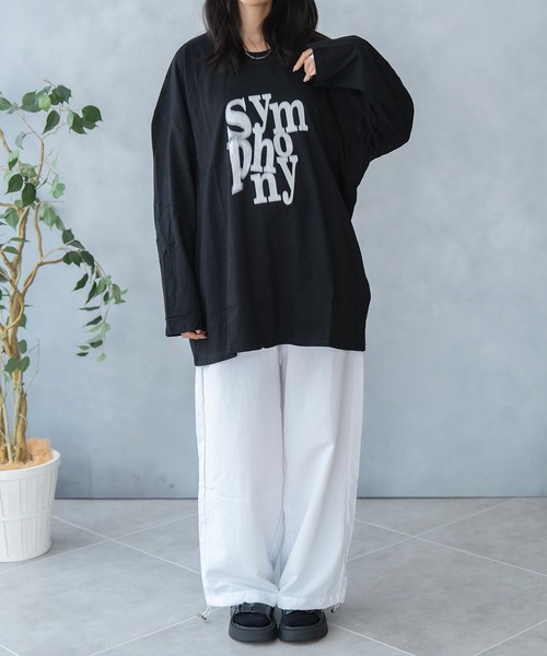 NinaetLina(ニナエリナ)の「前プリント ビックシルエット ロング Tシャツ(Tシャツ/カットソー・レディース・ブラック/チャコール/ホワイト・FREE)」の10枚目の写真