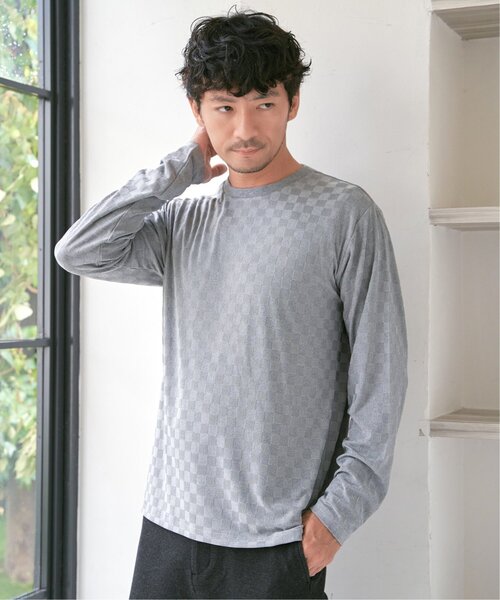 IKKA LOUNGE（イッカラウンジ）の「リンクスジャカード市松ロンT（Tシャツ/カットソー・メンズ・ホワイト/グリーン/ブラック/グレー・M/L/XL/S）」の5枚目の写真