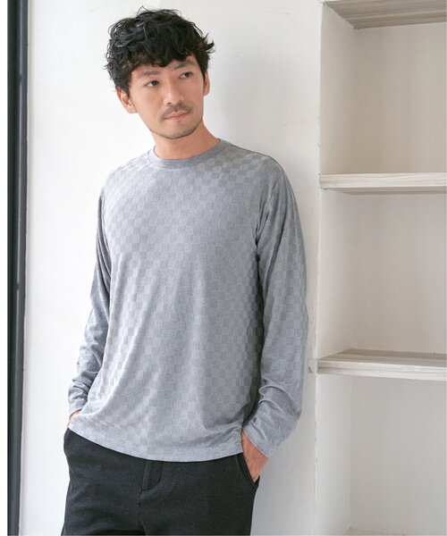 IKKA LOUNGE（イッカラウンジ）の「リンクスジャカード市松ロンT（Tシャツ/カットソー・メンズ・ホワイト/グリーン/ブラック/グレー・M/L/XL/S）」の6枚目の写真