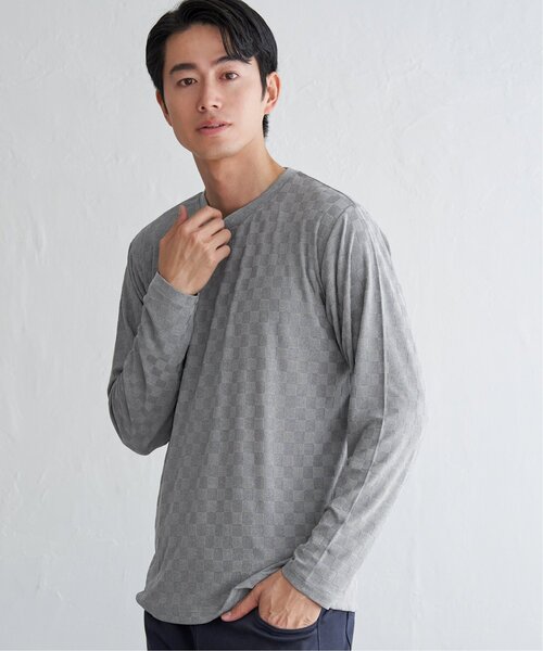 IKKA LOUNGE（イッカラウンジ）の「リンクスジャカード市松ロンT（Tシャツ/カットソー・メンズ・ホワイト/グリーン/ブラック/グレー・M/L/XL/S）」の12枚目の写真