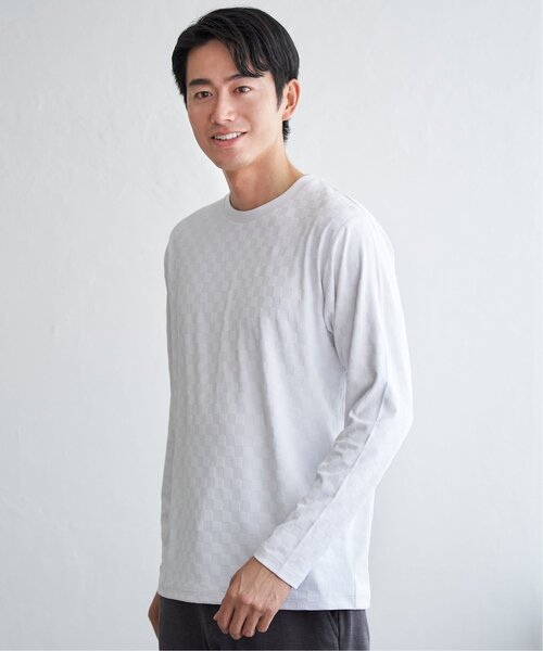 IKKA LOUNGE（イッカラウンジ）の「リンクスジャカード市松ロンT（Tシャツ/カットソー・メンズ・ホワイト/グリーン/ブラック/グレー・M/L/XL/S）」の15枚目の写真