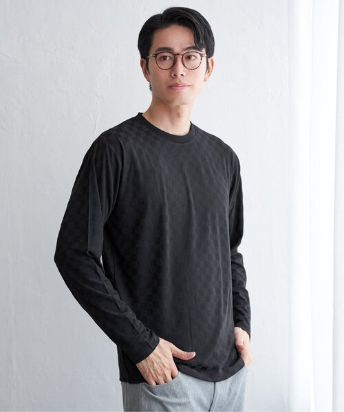 IKKA LOUNGE（イッカラウンジ）の「リンクスジャカード市松ロンT（Tシャツ/カットソー・メンズ・ホワイト/グリーン/ブラック/グレー・M/L/XL/S）」の18枚目の写真