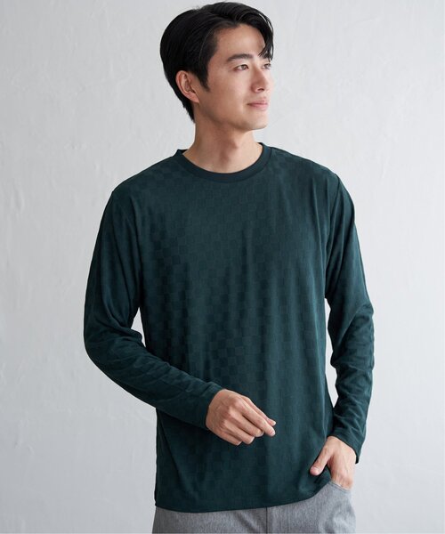 IKKA LOUNGE（イッカラウンジ）の「リンクスジャカード市松ロンT（Tシャツ/カットソー・メンズ・ホワイト/グリーン/ブラック/グレー・M/L/XL/S）」の21枚目の写真