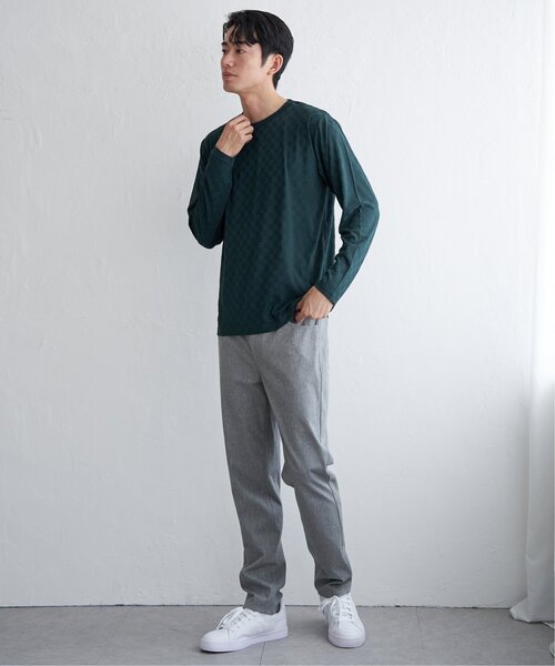 IKKA LOUNGE（イッカラウンジ）の「リンクスジャカード市松ロンT（Tシャツ/カットソー・メンズ・ホワイト/グリーン/ブラック/グレー・M/L/XL/S）」の22枚目の写真