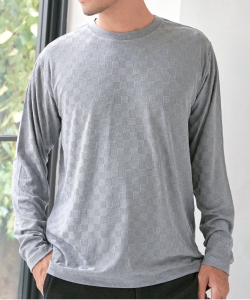 IKKA LOUNGE（イッカラウンジ）の「リンクスジャカード市松ロンT（Tシャツ/カットソー・メンズ・ホワイト/グリーン/ブラック/グレー・M/L/XL/S）」の4枚目の写真