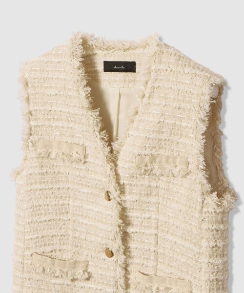 allureville（アルアバイル）の「ジオリカツィードフリンジジレ（ベスト・レディース・ブラック/アイボリー・2）」の10枚目の写真