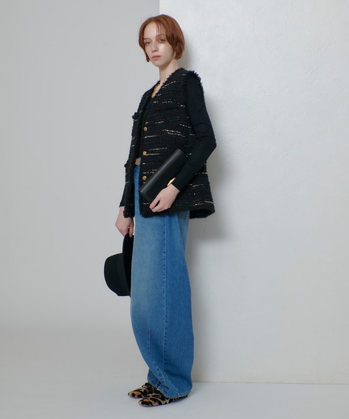 allureville（アルアバイル）の「ジオリカツィードフリンジジレ（ベスト・レディース・ブラック/アイボリー・2）」の19枚目の写真