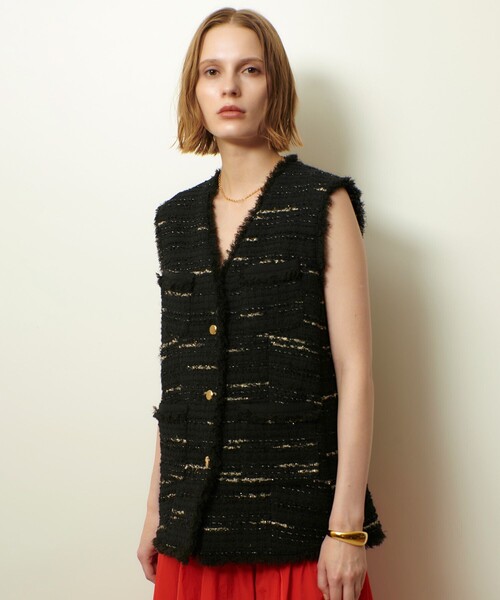 allureville（アルアバイル）の「ジオリカツィードフリンジジレ（ベスト・レディース・ブラック/アイボリー・2）」の17枚目の写真