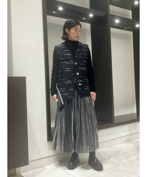 allureville（アルアバイル）の「ジオリカツィードフリンジジレ（ベスト・レディース・ブラック/アイボリー・2）」の22枚目の写真