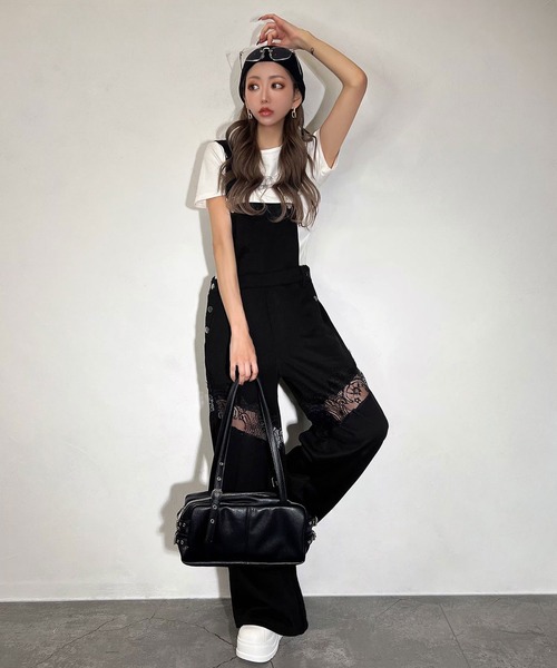 BLACKQUEEN】レースドッキングサロペット（サロペット