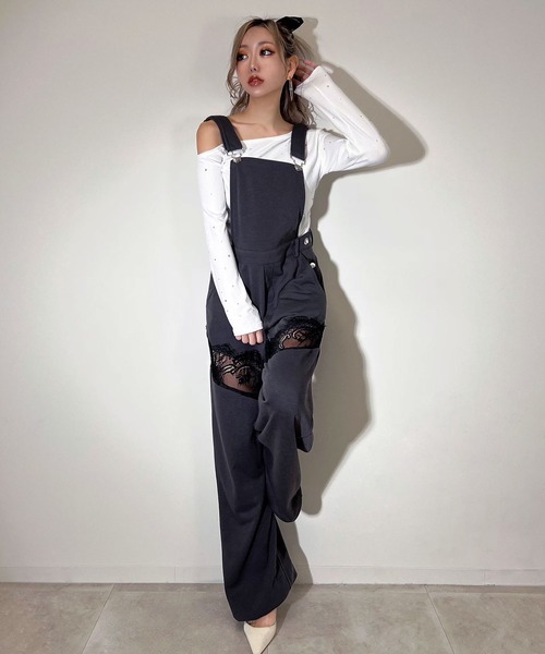 BLACKQUEEN】レースドッキングサロペット（サロペット