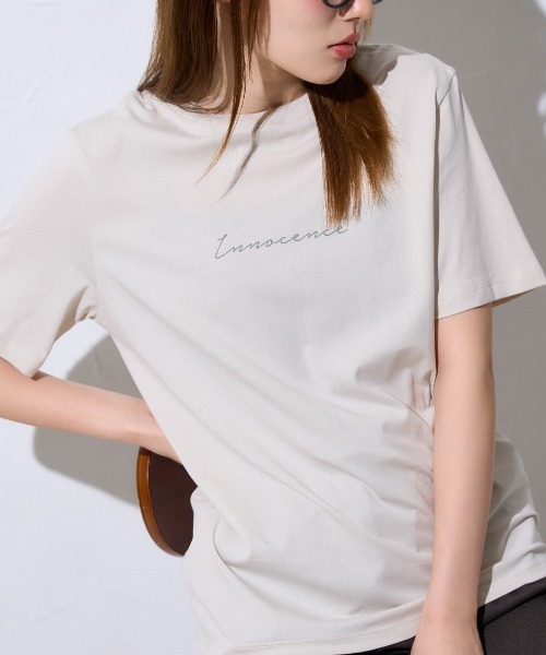 胸元フロントプリント 半袖サイロTシャツ/コットンTシャツ