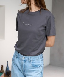 胸元フロントプリント 半袖サイロTシャツ/コットンTシャツ