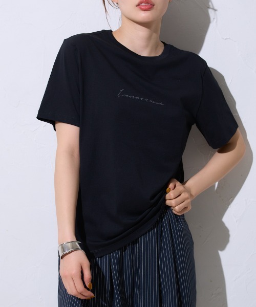 胸元フロントプリント 半袖サイロTシャツ/コットンTシャツ
