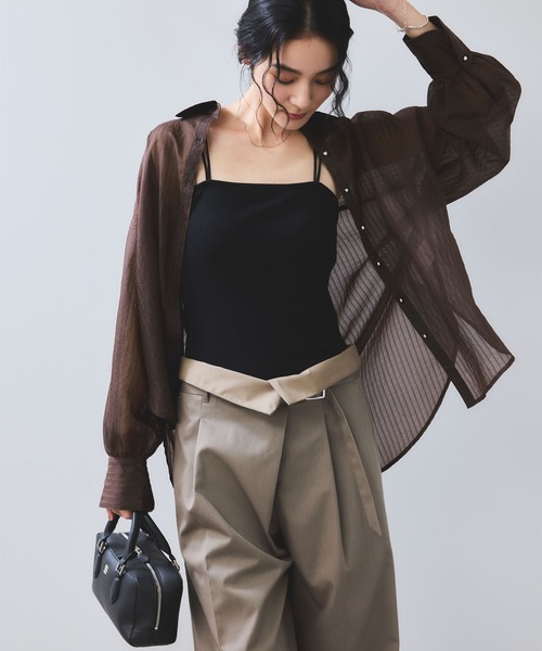 VIS（ビス）の「シアーストライプオーバーサイズシャツ/イージーケア（シャツ/ブラウス・レディース・ブラウン系その他/サックスブルー/ホワイト系その他・FREE）」の6枚目の写真