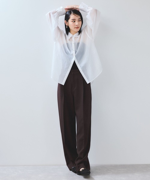 VIS（ビス）の「シアーストライプオーバーサイズシャツ/イージーケア（シャツ/ブラウス・レディース・ブラウン系その他/サックスブルー/ホワイト系その他・FREE）」の8枚目の写真