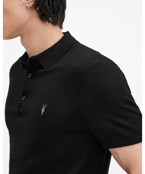 ALLSAINTS(オールセインツ)の「MODE MERINO SHORT SLEEVE RAMSKULL POLO SHIRT | モード メリノ 半袖 ラムスカル ポロシャツ(ポロシャツ・メンズ・ブラック・L/XL/XS/M/S)」の4枚目の写真