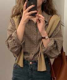 cammie（キャミー）の「9分袖ガングラブチェックシャツ（シャツ/ブラウス）」