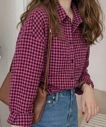 cammie（キャミー）の「9分袖ガングラブチェックシャツ（シャツ/ブラウス）」
