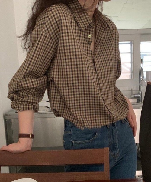 cammie(キャミー)の「9分袖ガングラブチェックシャツ(シャツ/ブラウス・レディース・ブラウン/ホワイト×ブラック/ホワイト×レッド/ピンク/レッド・MEDIUM/LARGE/S/XS/SMALL/X-LARGE)」の11枚目の写真