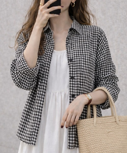 cammie(キャミー)の「9分袖ガングラブチェックシャツ(シャツ/ブラウス・レディース・ブラウン/ホワイト×ブラック/ホワイト×レッド/ピンク/レッド・MEDIUM/LARGE/S/XS/SMALL/X-LARGE)」の17枚目の写真