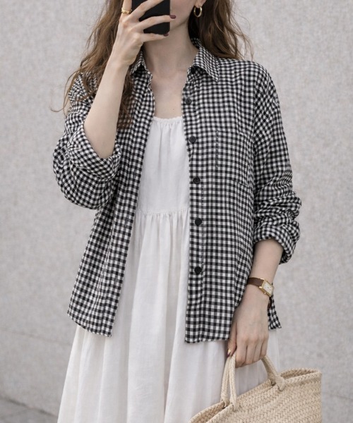 cammie(キャミー)の「9分袖ガングラブチェックシャツ(シャツ/ブラウス・レディース・ブラウン/ホワイト×ブラック/ホワイト×レッド/ピンク/レッド・MEDIUM/LARGE/S/XS/SMALL/X-LARGE)」の18枚目の写真
