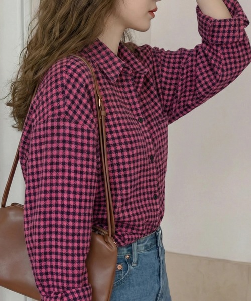 cammie(キャミー)の「9分袖ガングラブチェックシャツ(シャツ/ブラウス・レディース・ブラウン/ホワイト×ブラック/ホワイト×レッド/ピンク/レッド・MEDIUM/LARGE/S/XS/SMALL/X-LARGE)」の22枚目の写真