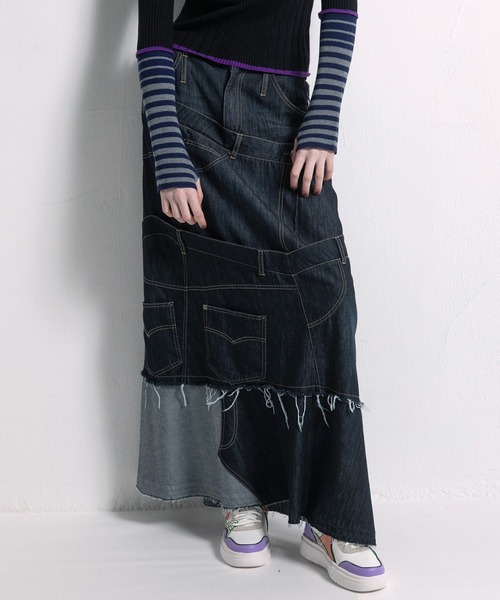 AULA AILA（アウラアイラ）の「デニムリメイクスカート（デニムスカート・レディース・ブルー/インディゴブルー/ブラック・1/0）」の3枚目の写真