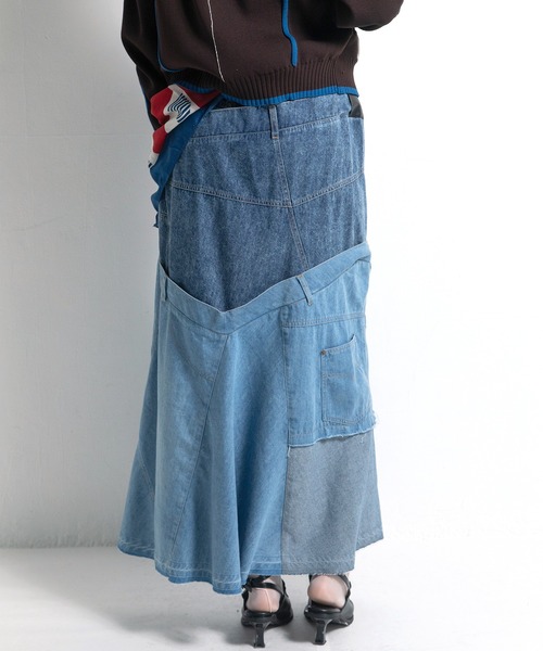 AULA AILA（アウラアイラ）の「デニムリメイクスカート（デニムスカート・レディース・ブルー/インディゴブルー/ブラック・1/0）」の5枚目の写真