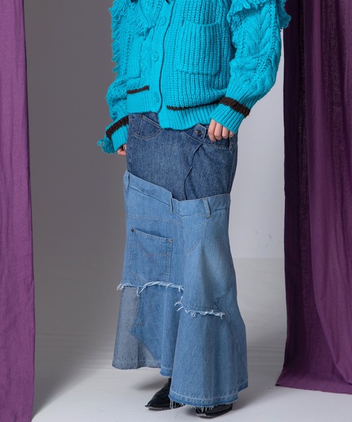 AULA AILA（アウラアイラ）の「デニムリメイクスカート（デニムスカート・レディース・ブルー/インディゴブルー/ブラック・1/0）」の10枚目の写真