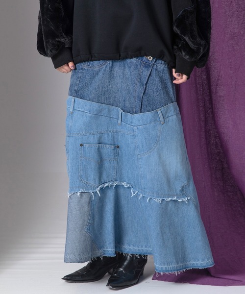 AULA AILA（アウラアイラ）の「デニムリメイクスカート（デニムスカート・レディース・ブルー/インディゴブルー/ブラック・1/0）」の8枚目の写真