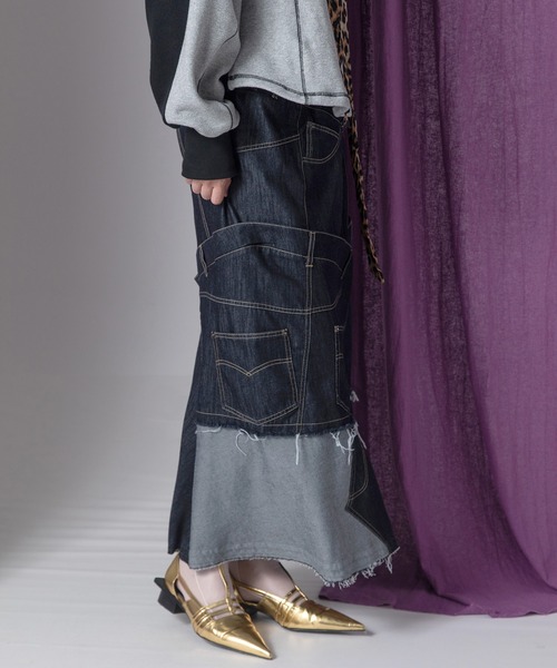 AULA AILA（アウラアイラ）の「デニムリメイクスカート（デニムスカート・レディース・ブルー/インディゴブルー/ブラック・1/0）」の15枚目の写真