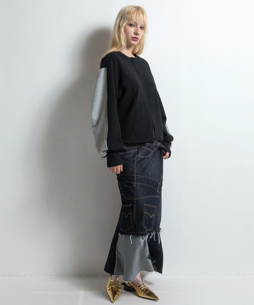 AULA AILA（アウラアイラ）の「デニムリメイクスカート（デニムスカート・レディース・ブルー/インディゴブルー/ブラック・1/0）」の22枚目の写真