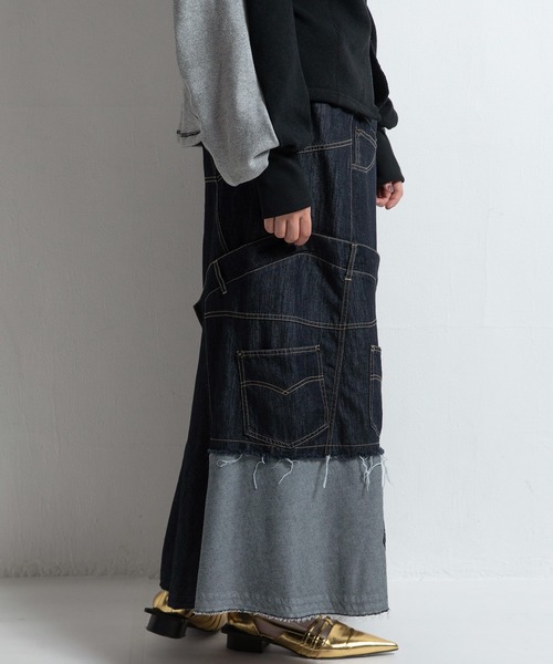 AULA AILA（アウラアイラ）の「デニムリメイクスカート（デニムスカート・レディース・ブルー/インディゴブルー/ブラック・1/0）」の21枚目の写真