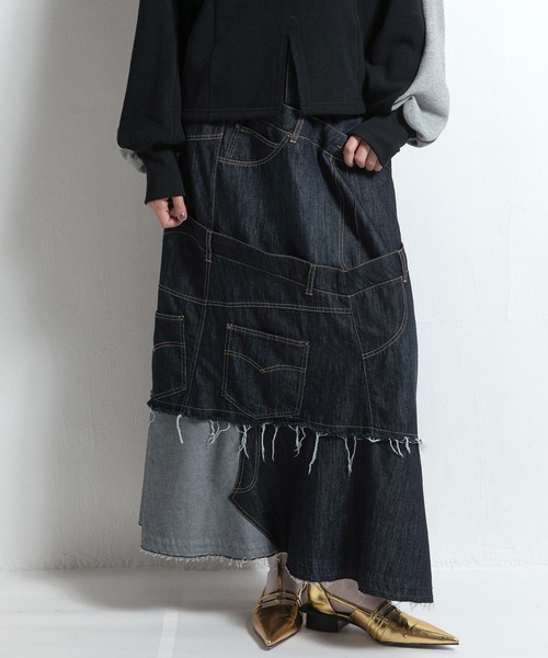 AULA AILA（アウラアイラ）の「デニムリメイクスカート（デニムスカート・レディース・ブルー/インディゴブルー/ブラック・1/0）」の18枚目の写真