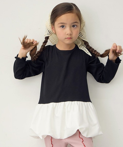 Piet（ピエット）の「ふんわり すそバルーンロンT（Tシャツ/カットソー・キッズ・ブラック/オフホワイト・110/100/130/120）」の2枚目の写真