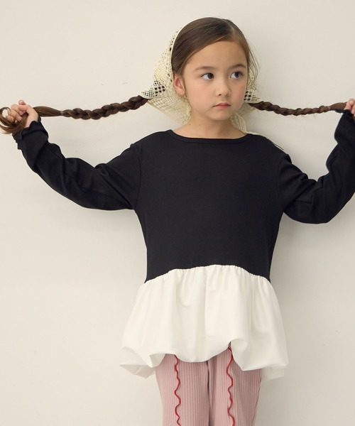 Piet（ピエット）の「ふんわり すそバルーンロンT（Tシャツ/カットソー・キッズ・ブラック/オフホワイト・110/100/130/120）」の14枚目の写真