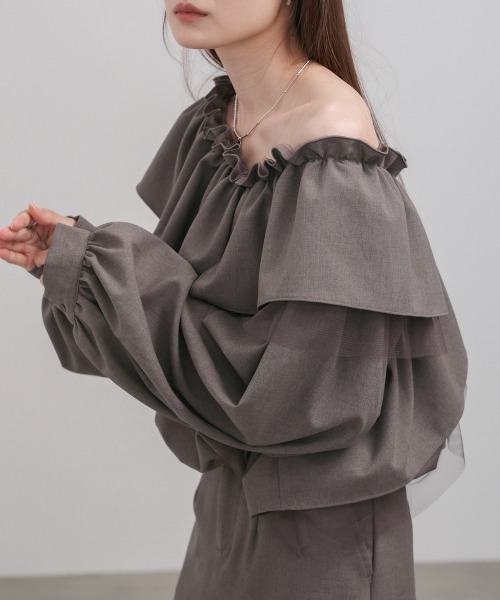 Bab（バブ）の「3WAYラッフルフリルブラウス セットアップ対応（シャツ/ブラウス・レディース・チャコールグレー/A/モカ・M）」の9枚目の写真