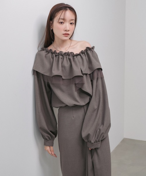 Bab（バブ）の「3WAYラッフルフリルブラウス セットアップ対応（シャツ/ブラウス・レディース・チャコールグレー/A/モカ・M）」の11枚目の写真