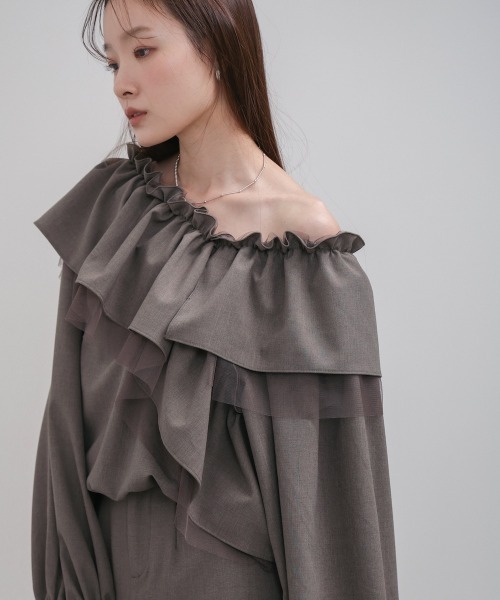 Bab（バブ）の「3WAYラッフルフリルブラウス セットアップ対応（シャツ/ブラウス・レディース・チャコールグレー/A/モカ・M）」の12枚目の写真