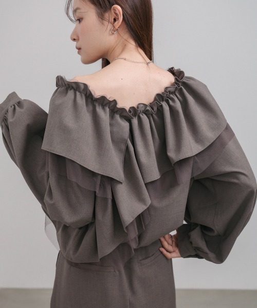 Bab（バブ）の「3WAYラッフルフリルブラウス セットアップ対応（シャツ/ブラウス・レディース・チャコールグレー/A/モカ・M）」の16枚目の写真